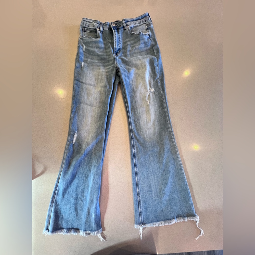Risen Frayed hem jeans Flare Bell Bottom Sz 11 Waist 30 - Picture 3 of 10